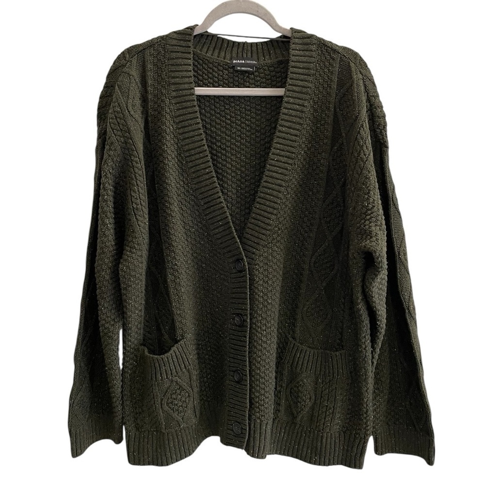 PRANA WOMEN'S SANGRIA FIELDS Evergreen Cardigan Sweater Size XL - Picture 2 of 8